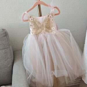 Pottery Barn fairy elegant Cream and Gold Kids Dress